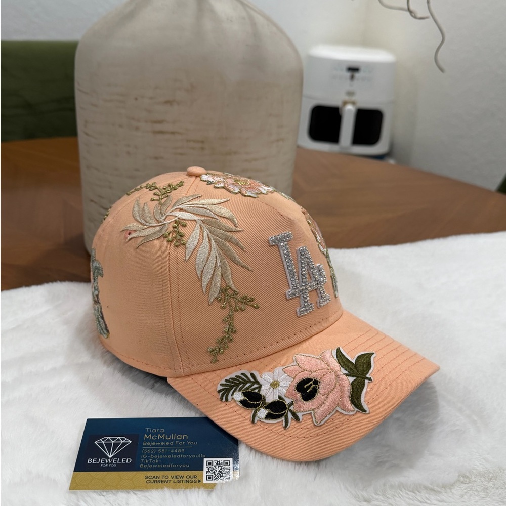 Peach Floral Embroidered SnapBack Hat